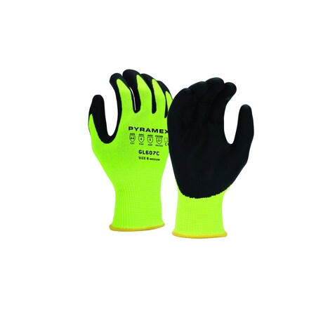Pyramex Foam Nitrile 13G HPPE HiVis Lime A4 Cut, Size L, 12PK GL607CL